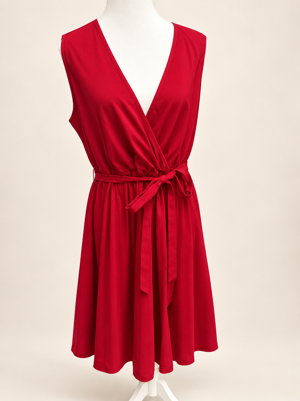 Red Sleeveless Wrap-Look Dress with Tie Waist Sz XL/18