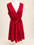 Red Sleeveless Wrap-Look Dress with Tie Waist Sz XL/18