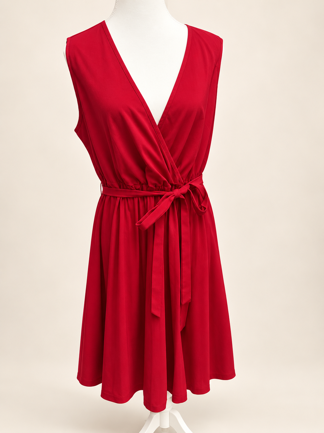 Red Sleeveless Wrap-Look Dress with Tie Waist Sz XL/18