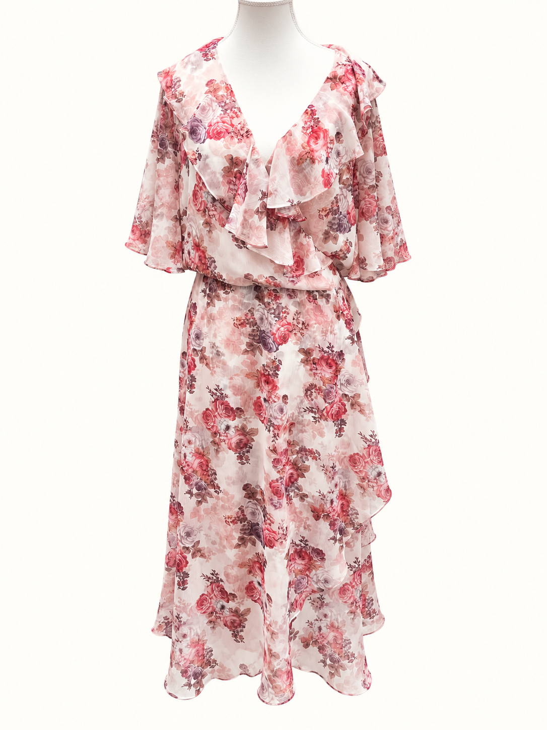 Forever New Curve Pink Floral Ruffle Midi Dress – Size 20 – Like New