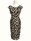 Liz Jordan Black & Beige Abstract Print Ruched Bodycon Dress – Size L/16