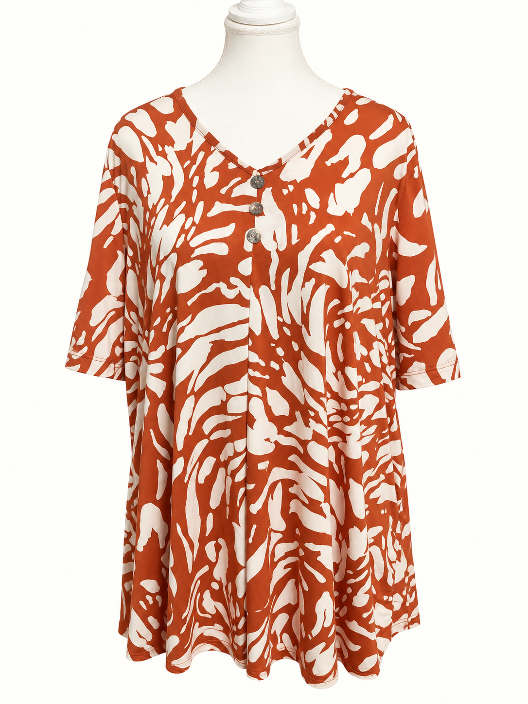 Taking Shape (TS) Rust & Ivory Print Tunic – Size 14 (Also Suits 16)