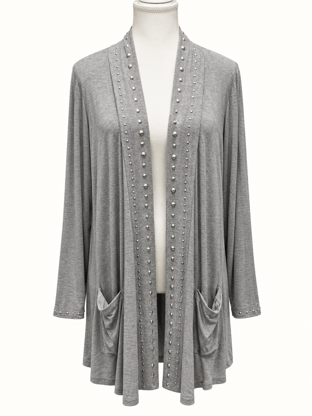 BE ME Grey Studded Waterfall Cardigan – Size S/16