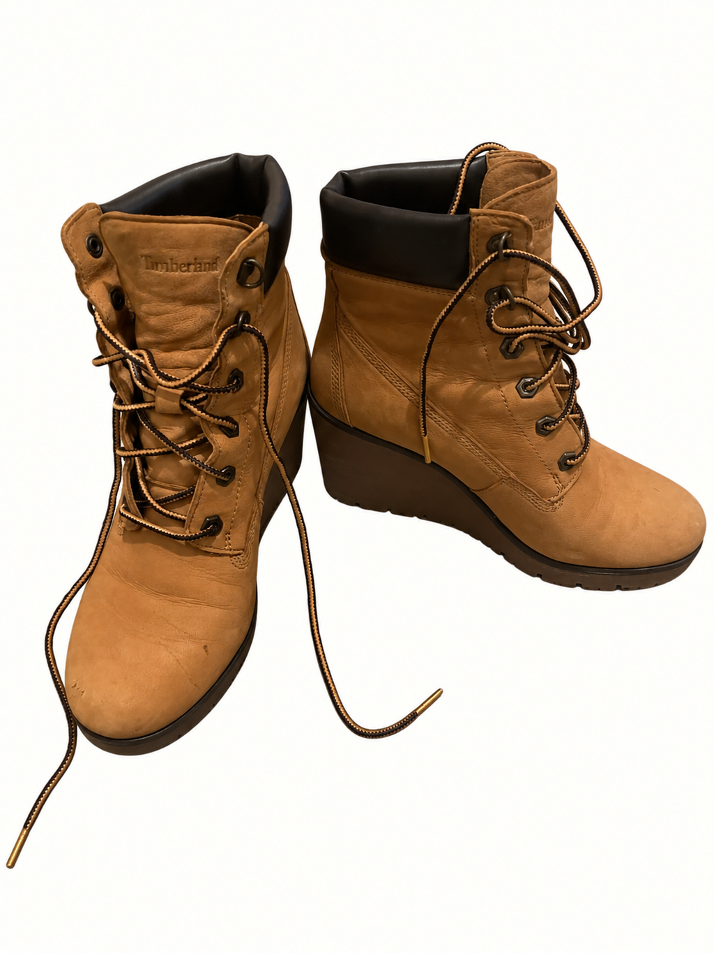 Timberland Tan Leather Lace-Up Platform Wedge Ankle Boots – Size 41.5 | Near New