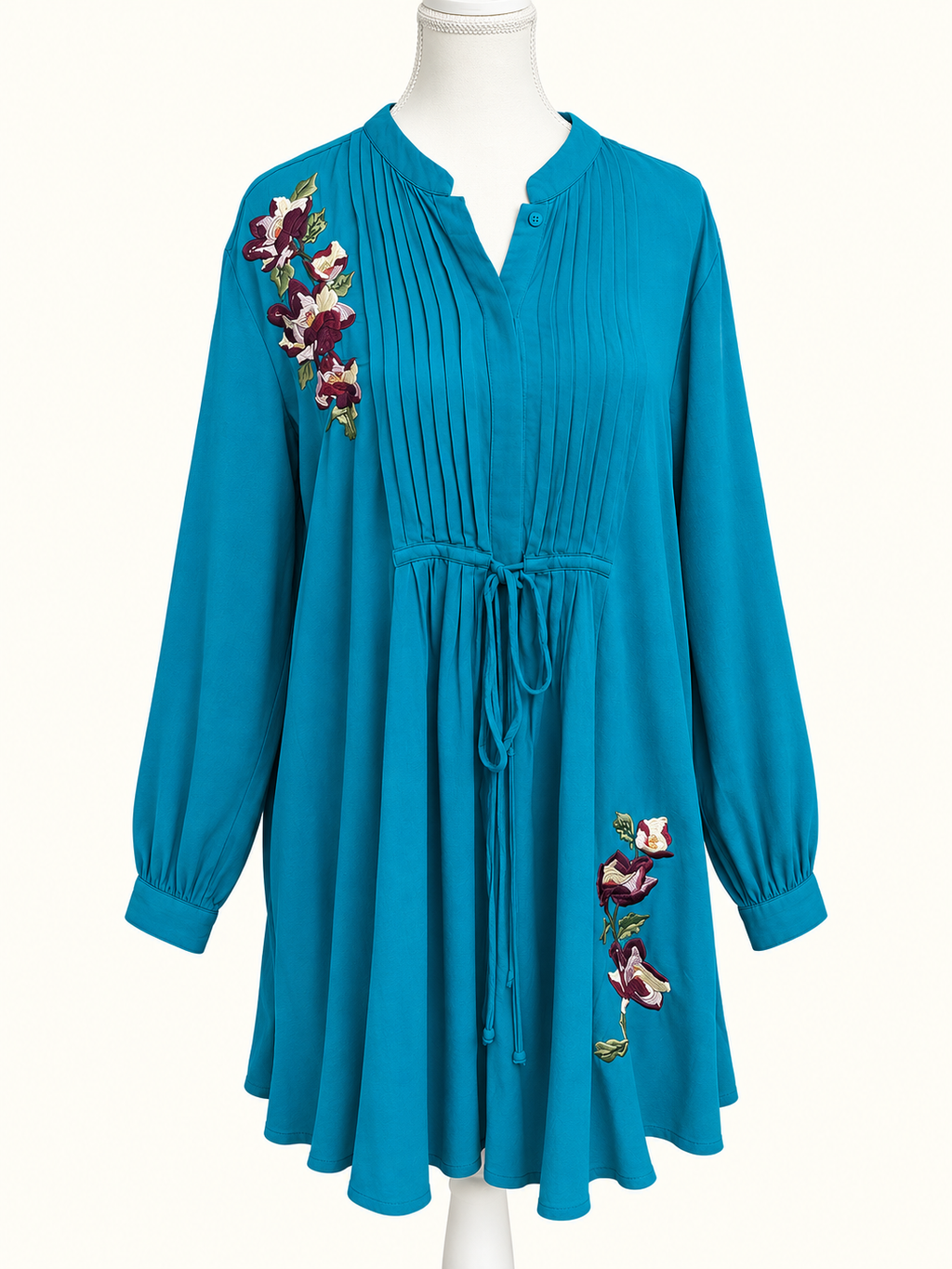 Top Notch Teal Blue Floral Embroidered Tunic Dress – Size 16