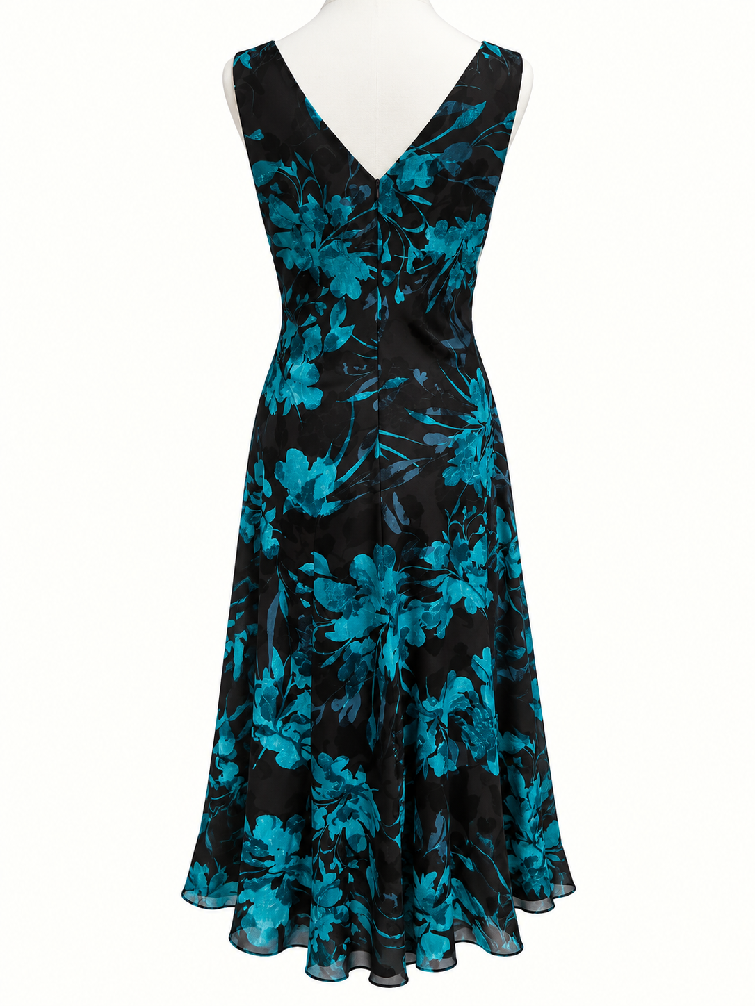 Connected Apparel Black & Teal Floral Fit & Flare Dress – Size 12 (Best Suits 14–16)