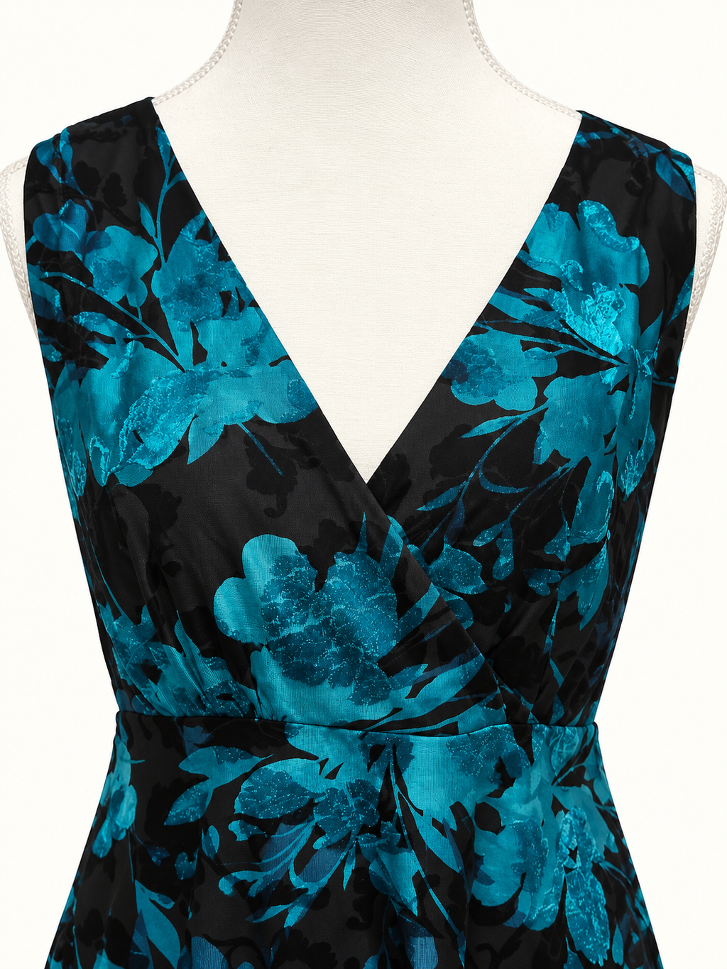 Connected Apparel Black & Teal Floral Fit & Flare Dress – Size 12 (Best Suits 14–16)