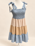 Blue-Grey & Neutral Colour Block Tiered Dress Sz XL/18