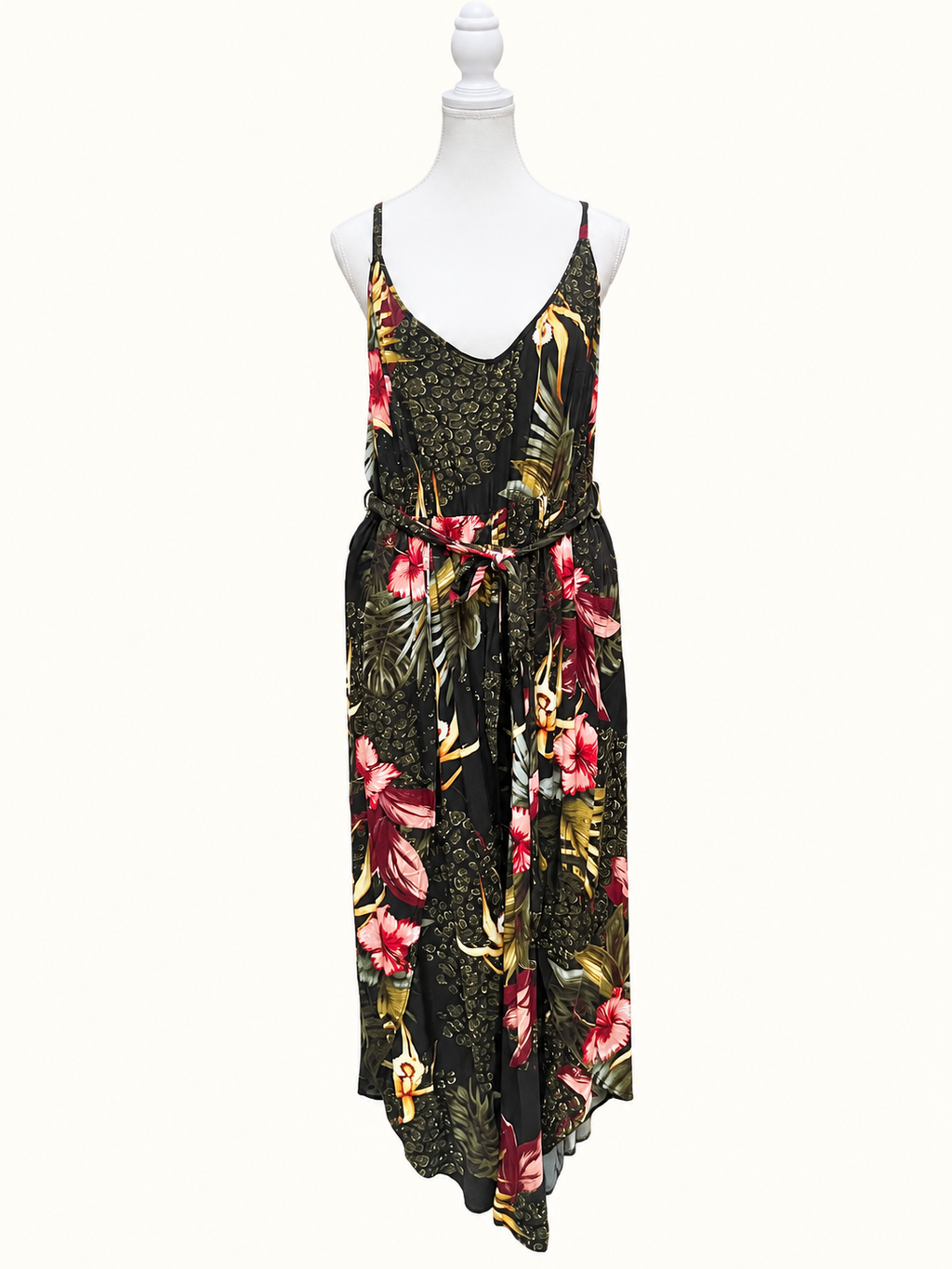 City Chic Tropical Floral & Leopard Print Wide Leg Jumpsuit – Size S/16 – Very Good Condition