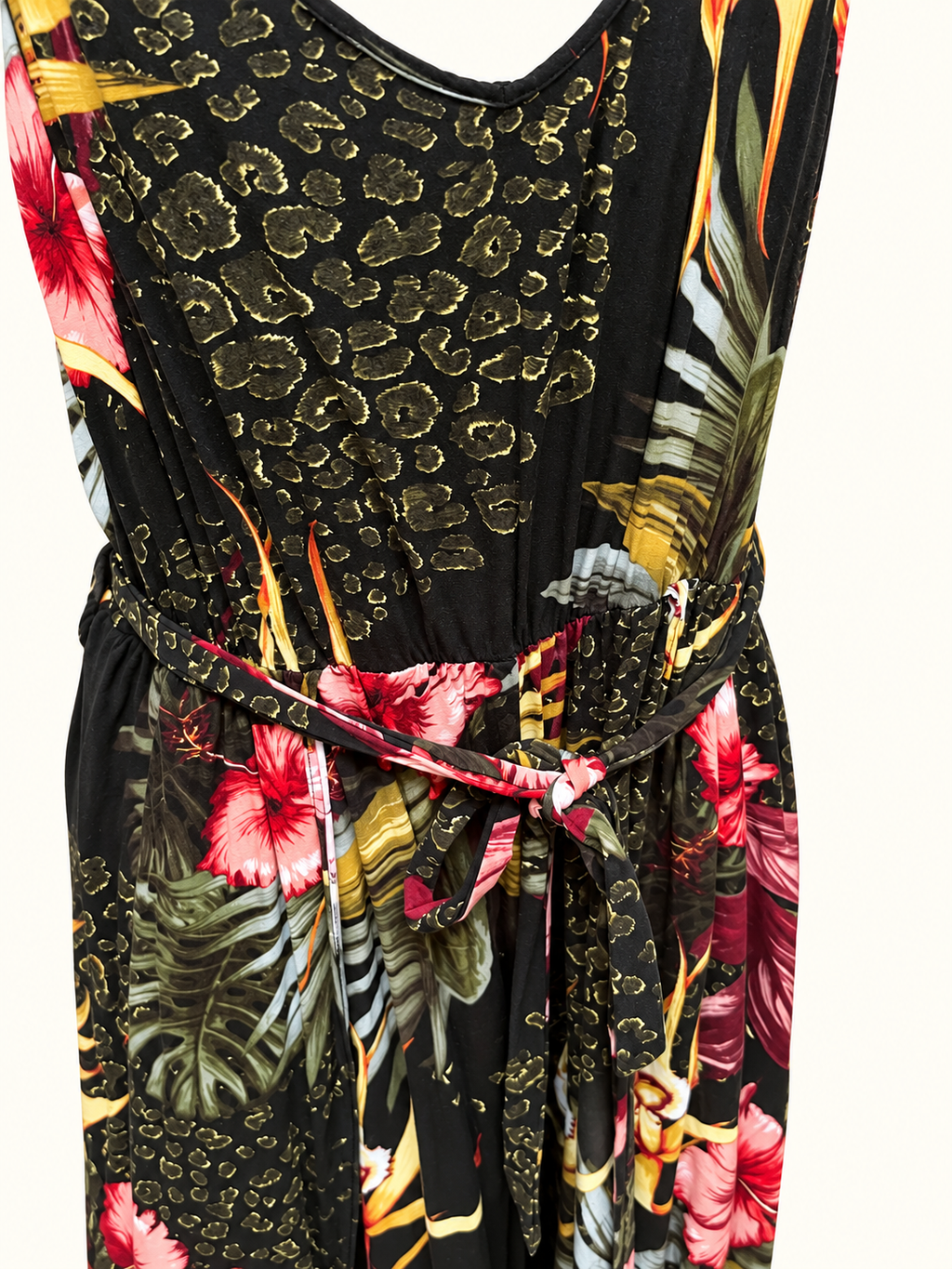 City Chic Tropical Floral & Leopard Print Wide Leg Jumpsuit – Size S/16 – Very Good Condition