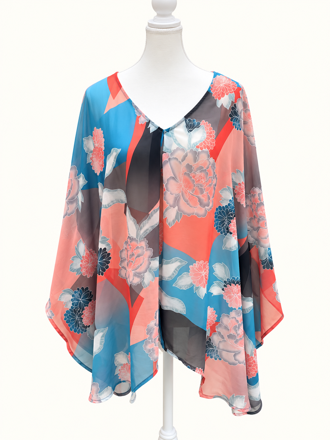 Katies Colourful Floral Sheer Poncho-Style Top – Size 20 – Like New