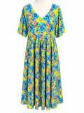 TS Vibrant Yellow & Blue Floral Midi Dress – Size 12 Label (Best Fits 16)