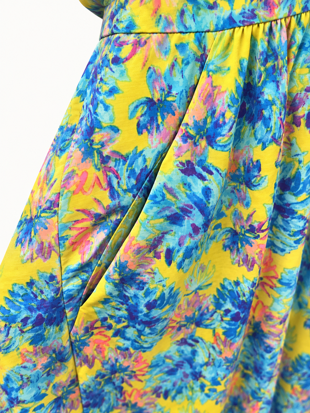 TS Vibrant Yellow & Blue Floral Midi Dress – Size 12 Label (Best Fits 16)