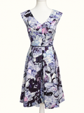 Jacqui E Purple Watercolour Floral Fit & Flare Dress – Size 18