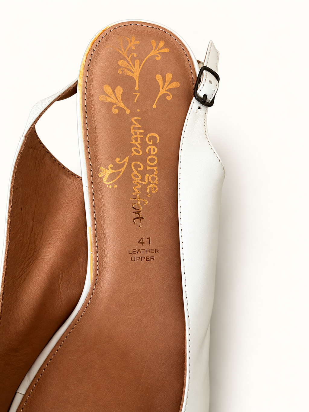 George Ultra Comfort White Leather Peep-Toe Wedge Sandals – Size 41/10 ...