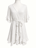 City Chic White Ruffle Wrap Dress – Size XS/14