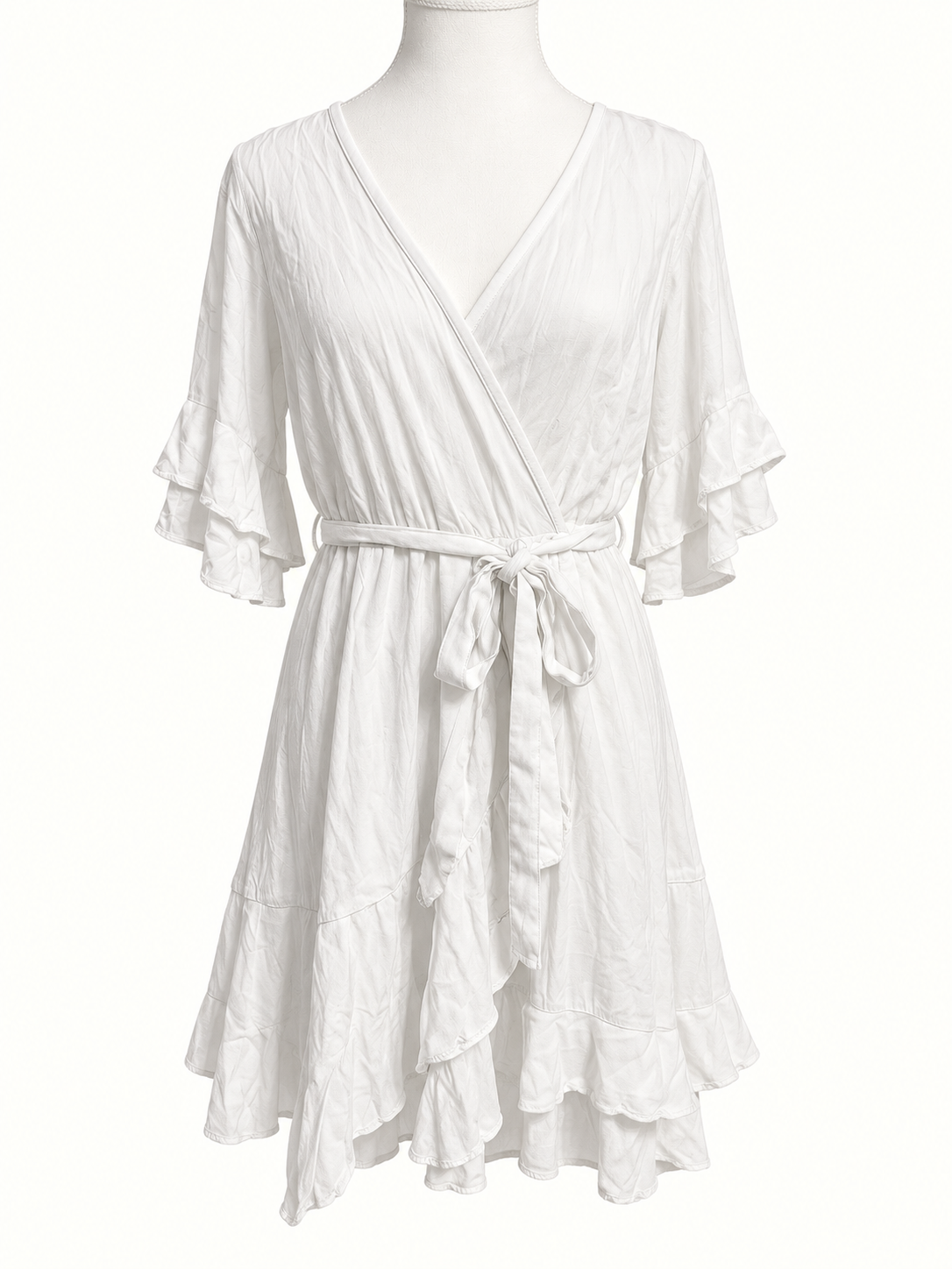 City Chic White Ruffle Wrap Dress – Size XS/14